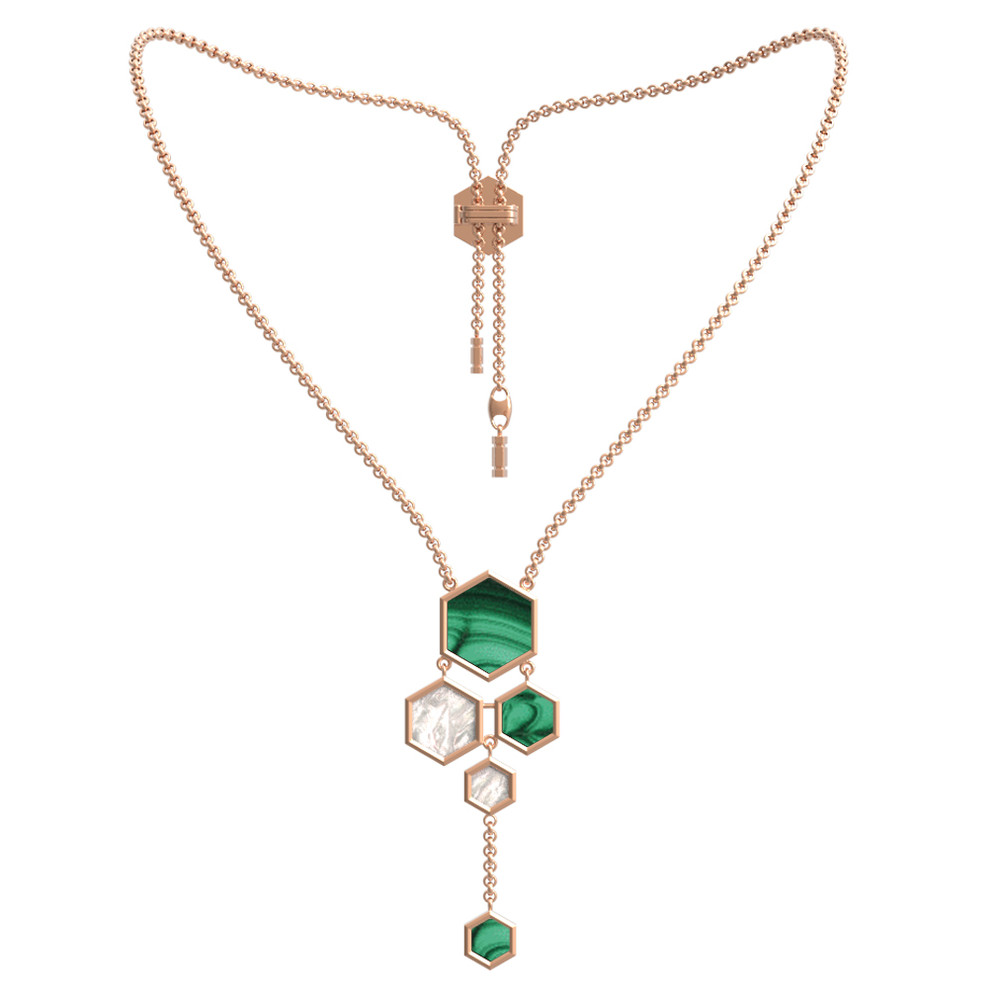 Колье из золота c малахитом и перламутром