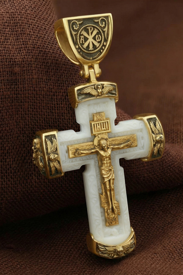 Крест из лимонного золота c бивнем мамонта