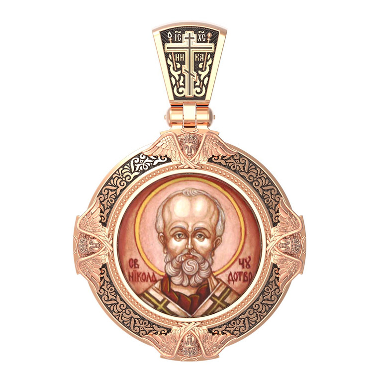 Образок из золота c эмаль , иконописью и темперой