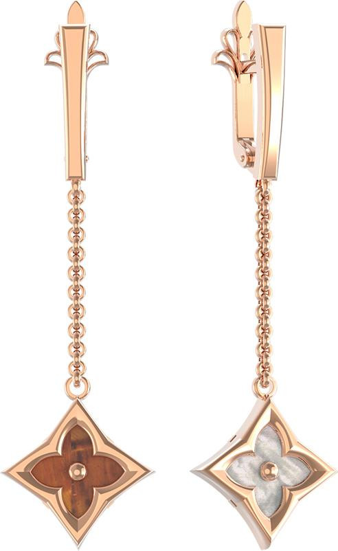 Серьги из золота c тигровым глазом и перламутром