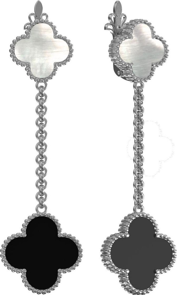 Серьги из белого золота c ониксом и перламутром