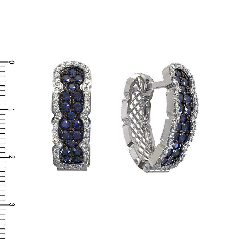 Серьги из белого золота c бриллиантами и сапфиром