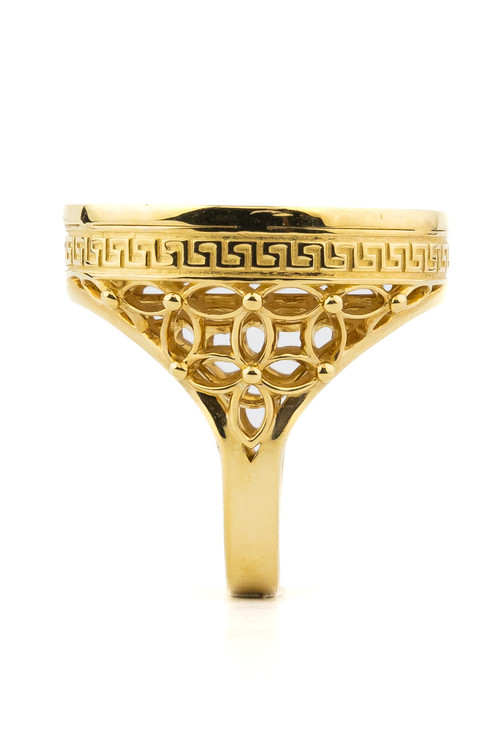 Кольцо из лимонного золота c эмаль и перламутром