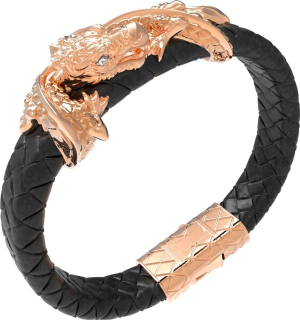 Браслет из золота 585 пробы c бриллиантами и кожаным шнурком