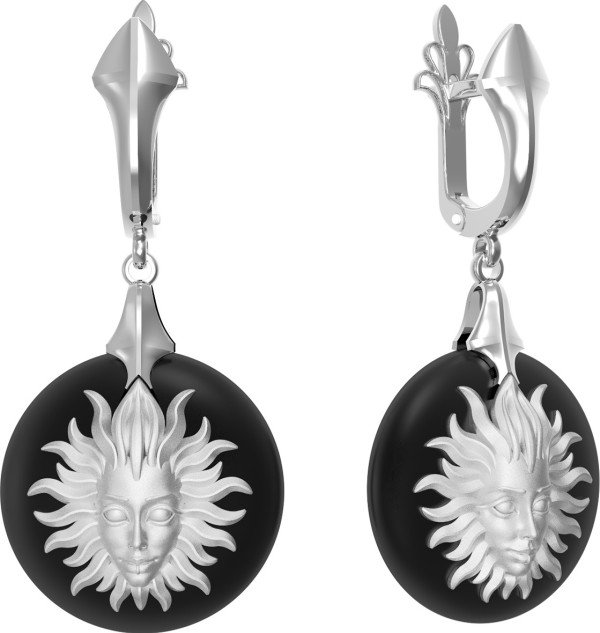 Серьги из белого золота c ониксом