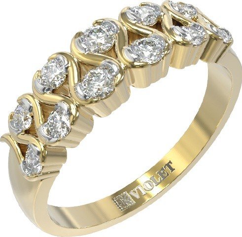 Кольцо из лимонного золота 585 пробы c бриллиантами