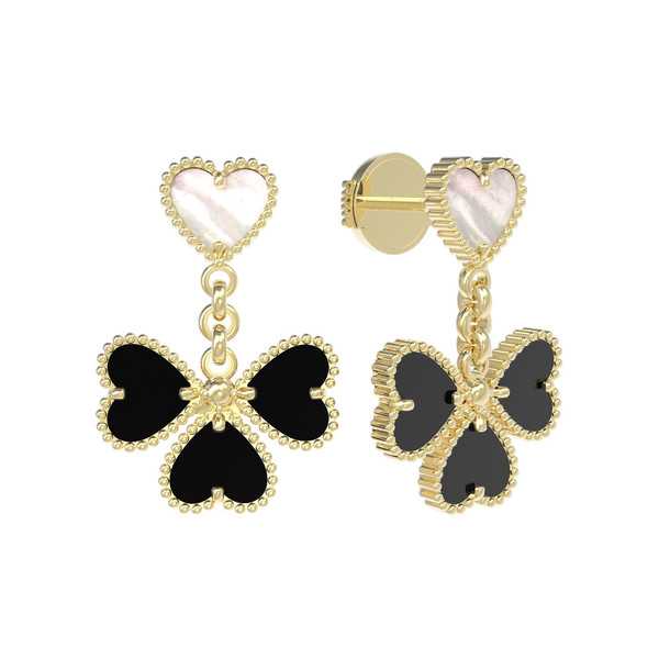 Серьги из лимонного золота c ониксом и перламутром