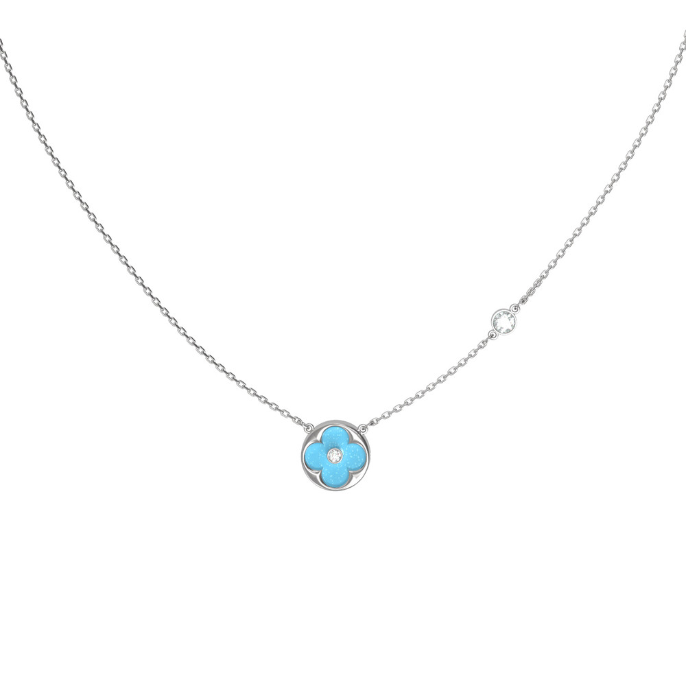 Колье из белого золота c бриллиантами и бирюзой