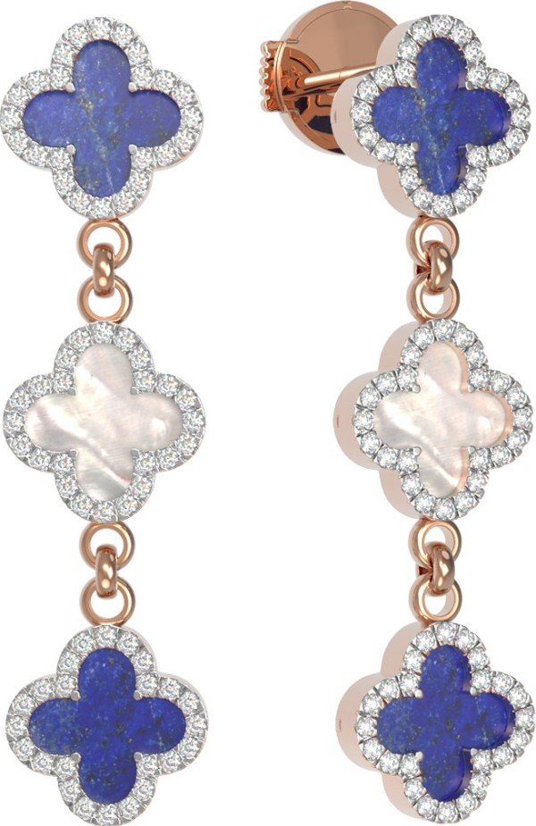 Серьги из золота c бриллиантами, лазуритом и перламутром