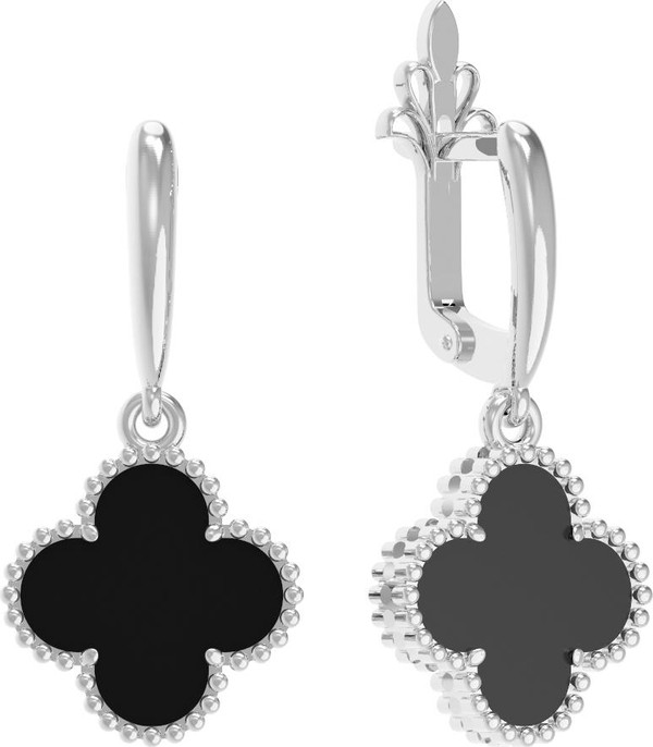 Серьги из белого золота c ониксом