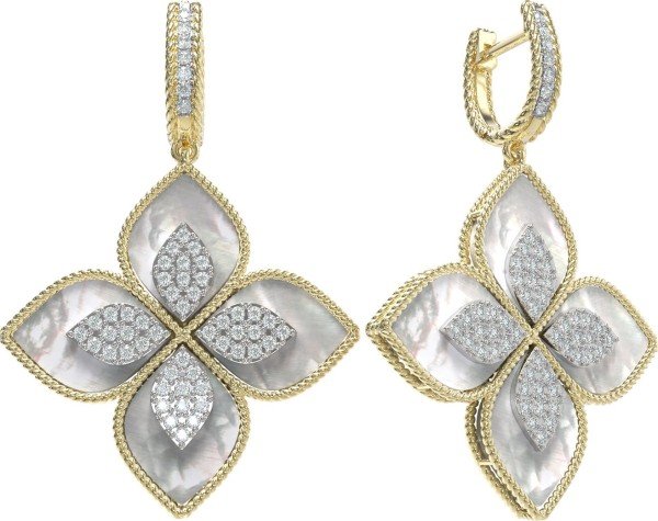 Серьги из лимонного золота c бриллиантами и перламутром