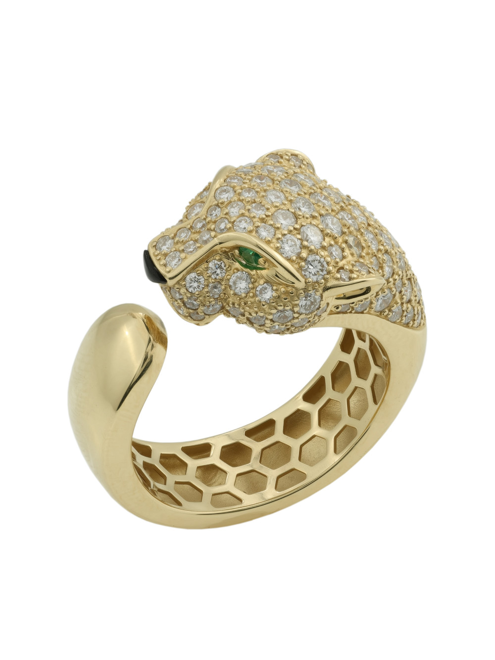 Кольцо из лимонного золота c бриллиантами, изумрудом и ониксом