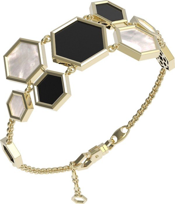 Браслет из лимонного золота 585 пробы c ониксом и перламутром