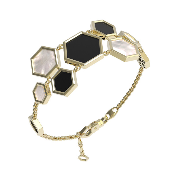 Браслет из лимонного золота c ониксом и перламутром
