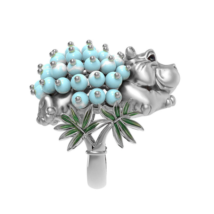 Кольцо из белого золота c эмаль и бирюзой