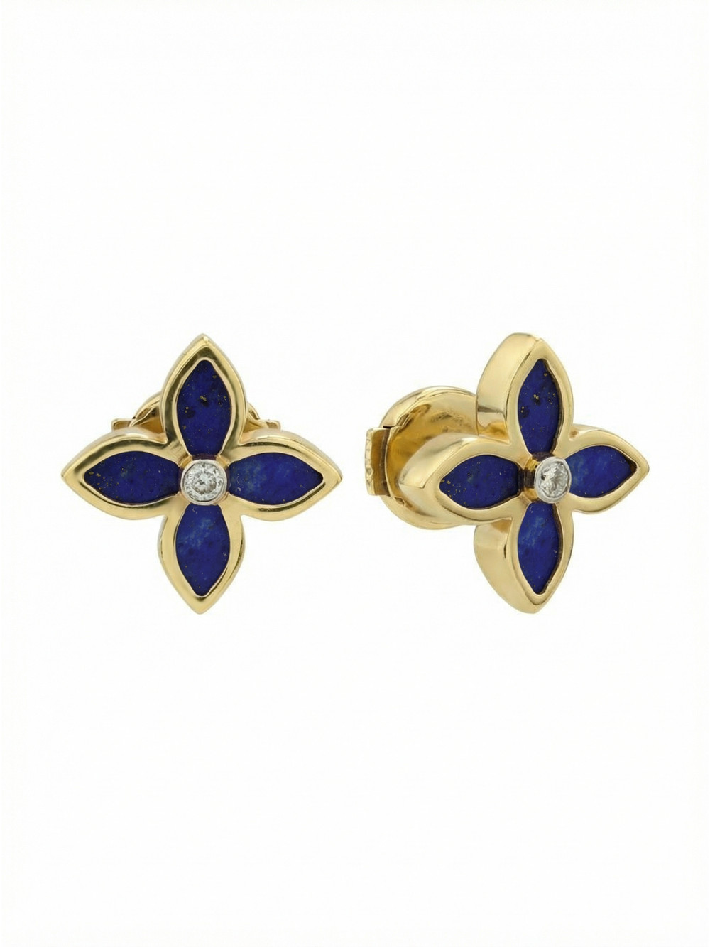 Серьги из лимонного золота c бриллиантами и лазуритом