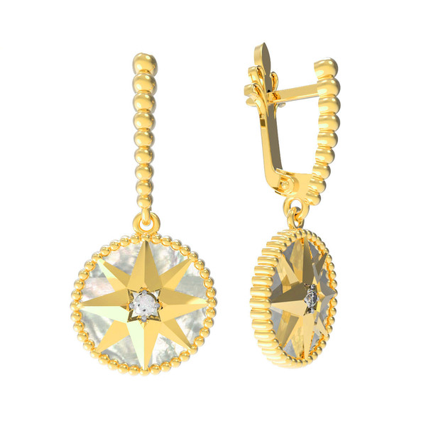 Серьги из лимонного золота c фианитом и перламутром