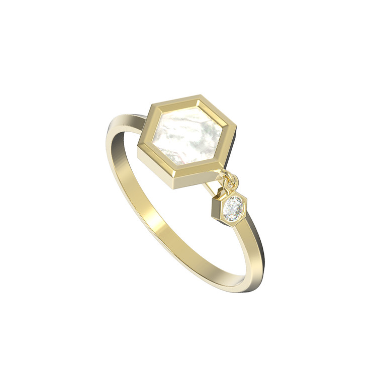 Кольцо из лимонного золота c бриллиантами и перламутром