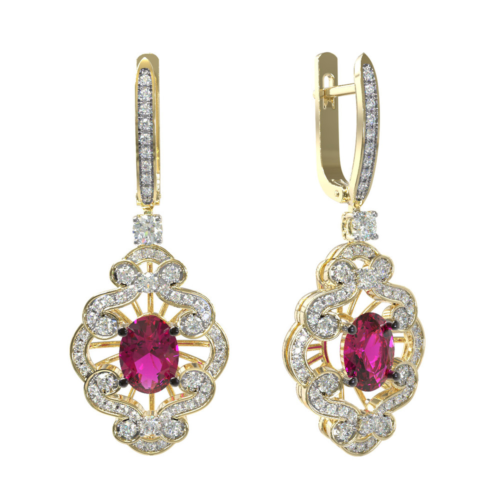 Серьги из лимонного золота c бриллиантами и рубином