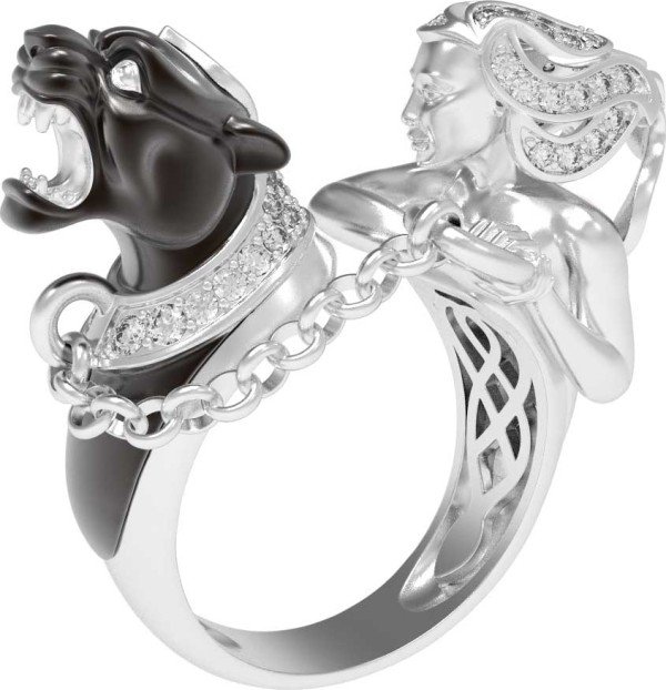 Кольцо из белого золота 585 пробы c фианитом