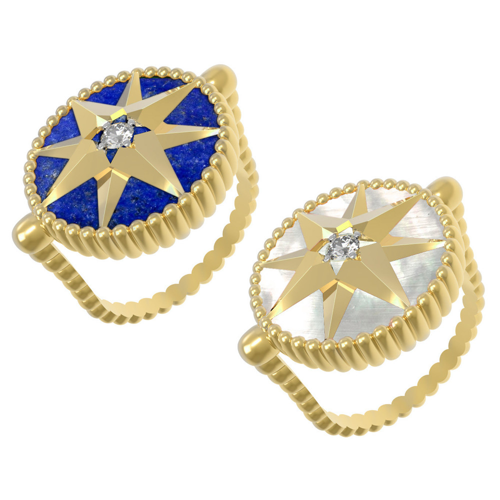 Кольцо из лимонного золота c фианитом, лазуритом и перламутром