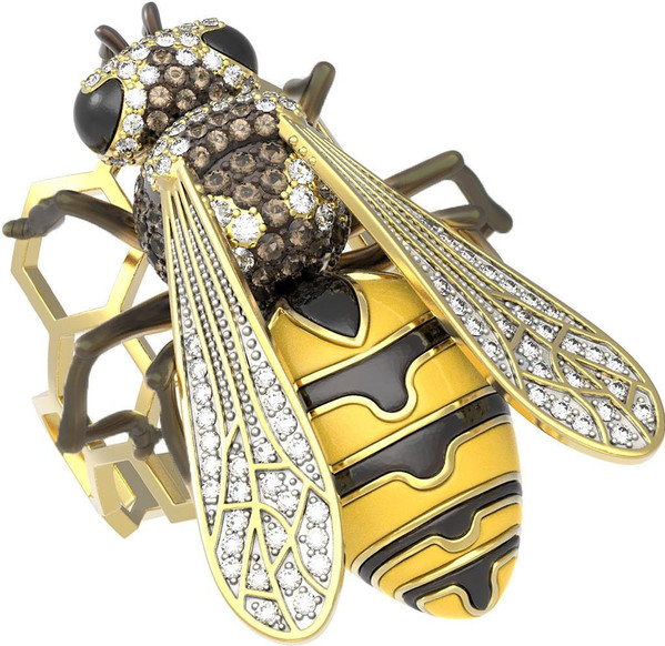 Кольцо из лимонного золота c эмаль и фианитом