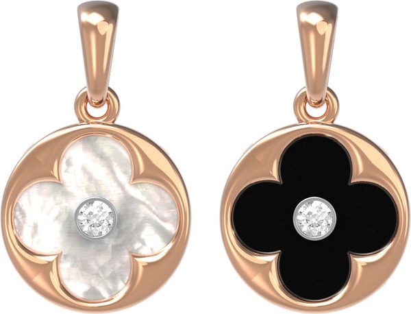 Подвеска из золота c бриллиантами, ониксом и перламутром