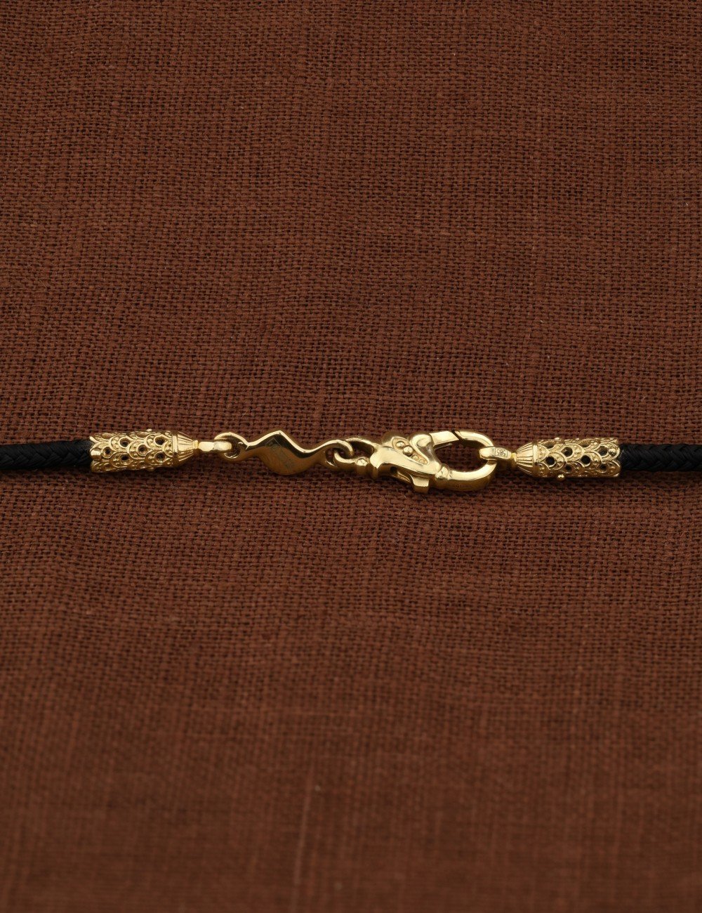 Шнурок шёлковый из лимонного золота 585 пробы c шёлковым шнурком