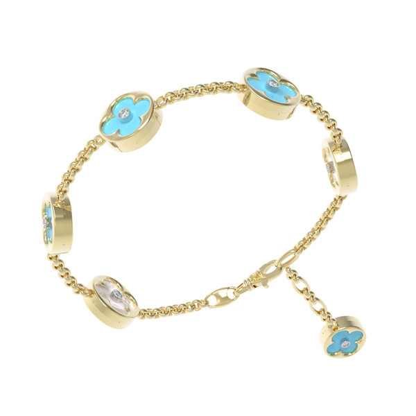 Браслет из лимонного золота c бриллиантами, бирюзой и перламутром