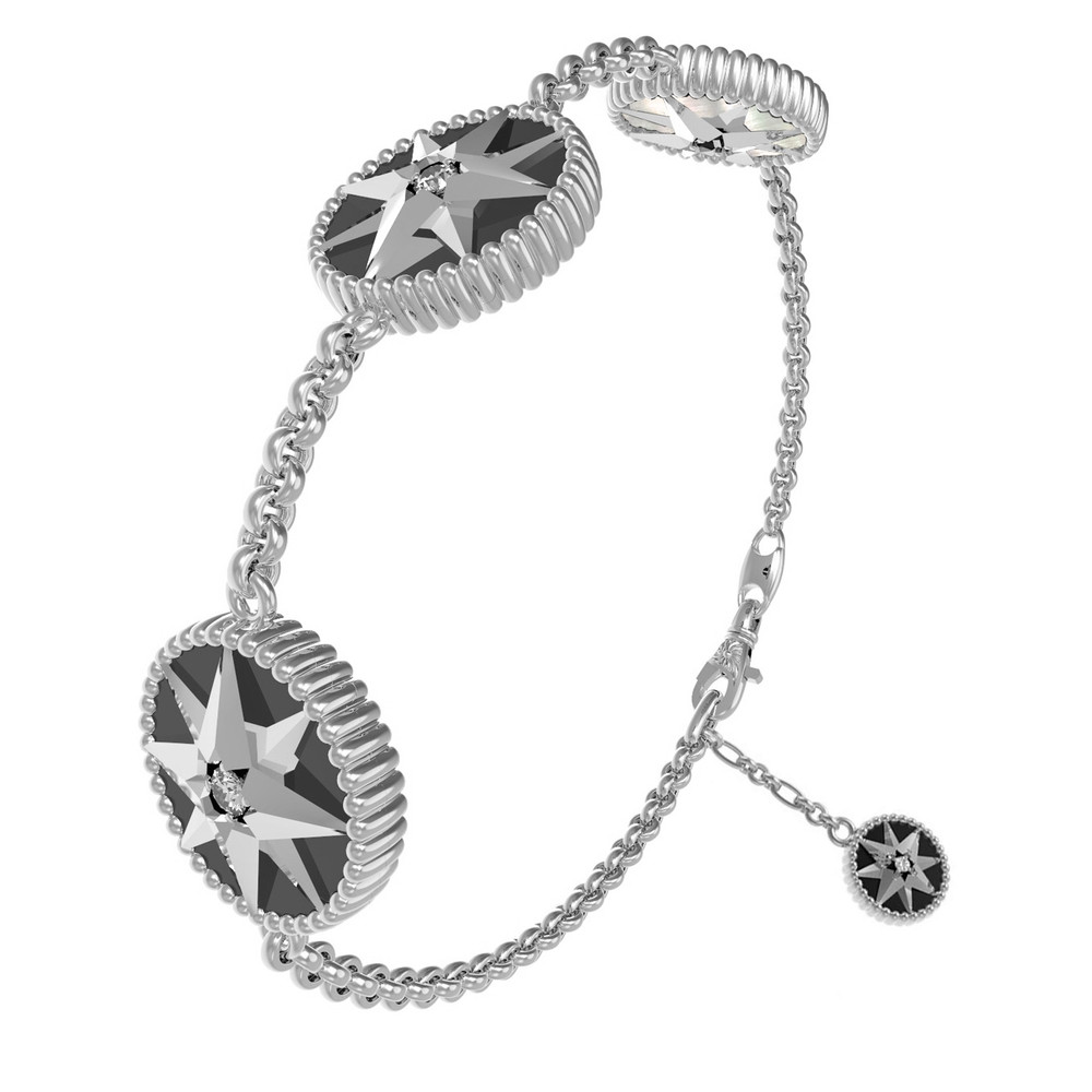 Браслет из белого золота c фианитом, ониксом и перламутром