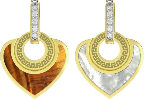 Подвеска из лимонного золота 585 пробы c фианитом, тигровым глазом и перламутром