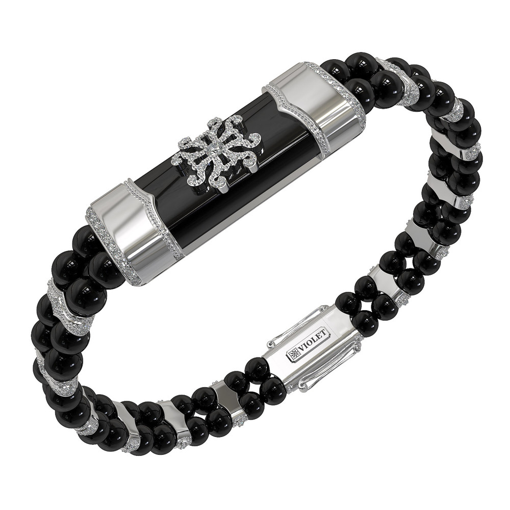 Браслет из белого золота c бриллиантами и ониксом