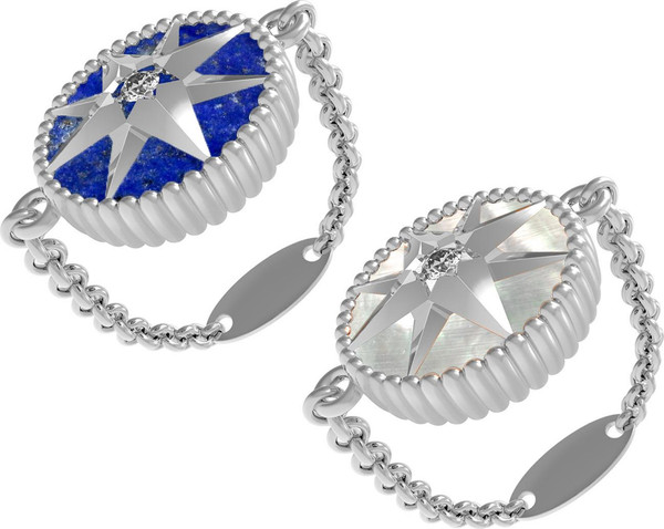 Кольцо из белого золота c фианитом, лазуритом и перламутром