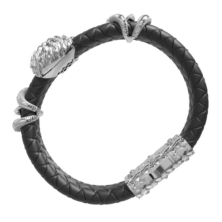 Браслет из белого золота c бриллиантами и кожаным шнурком