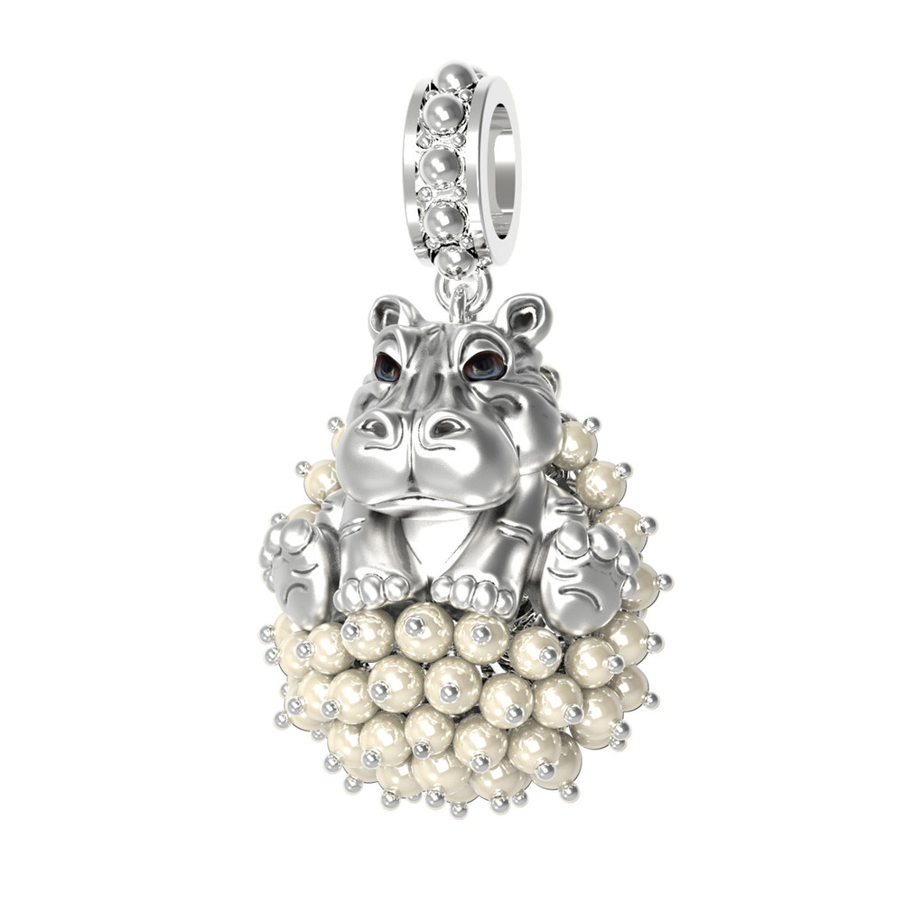 Подвеска из белого золота c эмаль и жемчугом