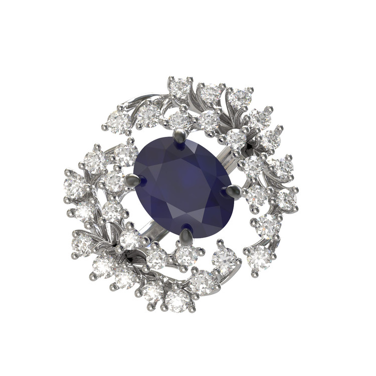 Кольцо из белого золота c бриллиантами и сапфиром