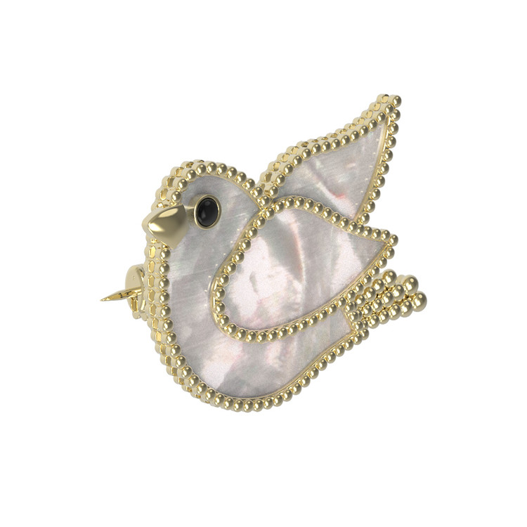 Брошь из лимонного золота c эмалью и перламутром