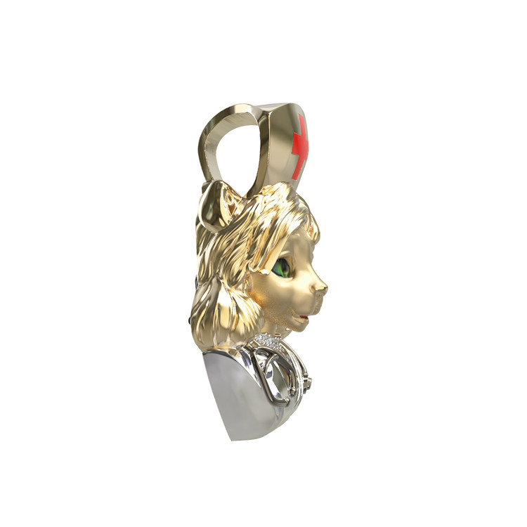 Подвеска из лимонного золота c эмаль , бриллиантами и рубином