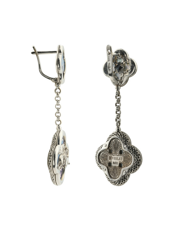 Серьги из белого золота c эмаль и перламутром