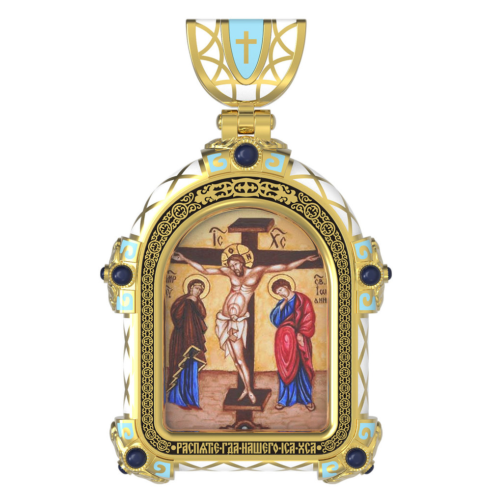 Образок из лимонного золота c эмаль , иконописью и темперой