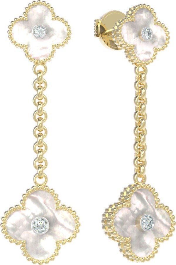 Серьги из лимонного золота 585 пробы c бриллиантами и перламутром