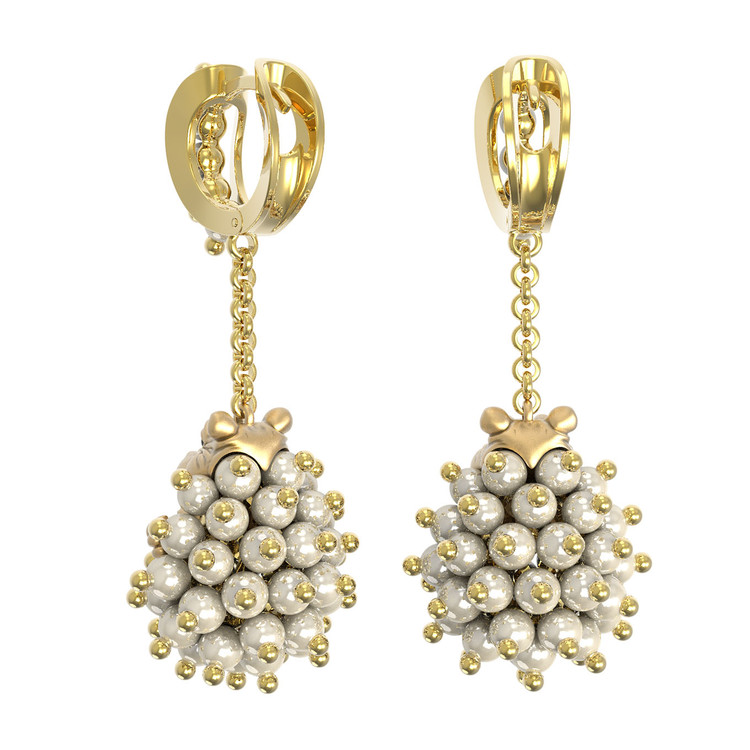 Серьги из лимонного золота c эмаль и жемчугом