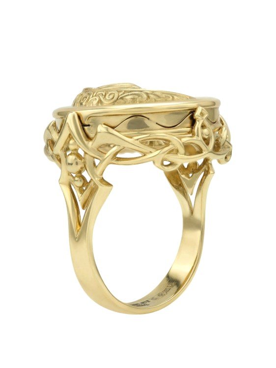 Кольцо из лимонного золота c ониксом и перламутром