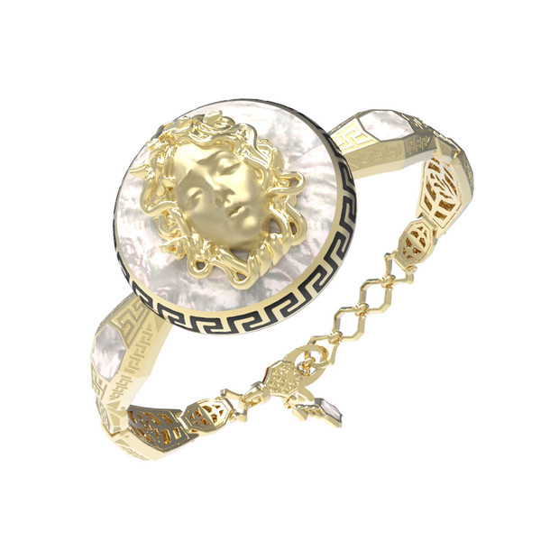 Браслет из лимонного золота c эмаль и перламутром