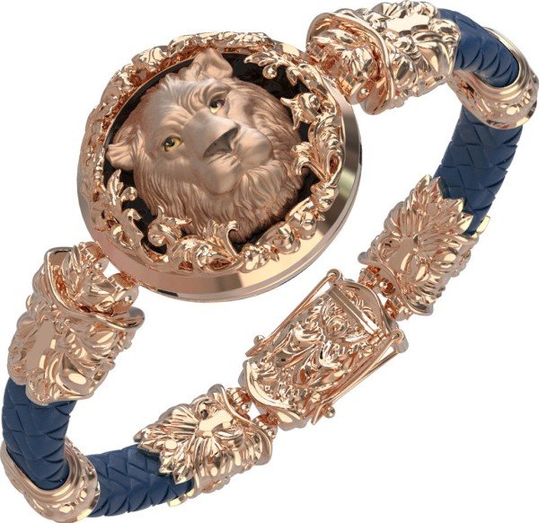 Браслет из золота c кожаным шнурком и ониксом