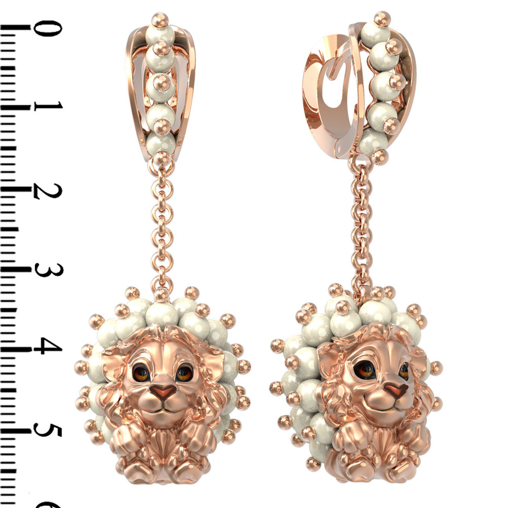 Серьги из золота c эмаль и жемчугом