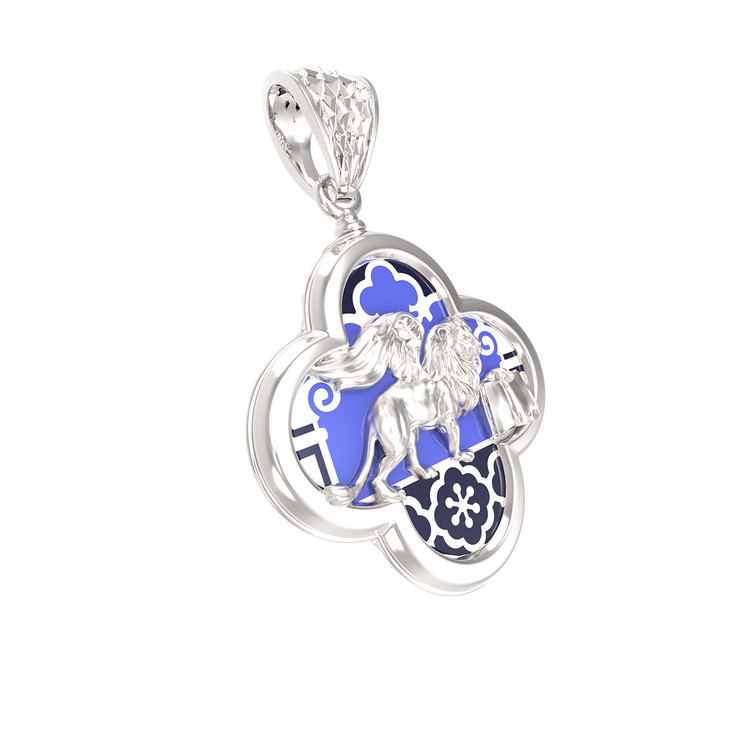 Подвеска из белого золота c эмаль и перламутром