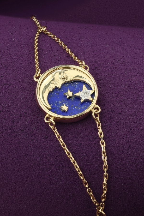 Браслет из лимонного золота 585 пробы c бриллиантами и лазуритом