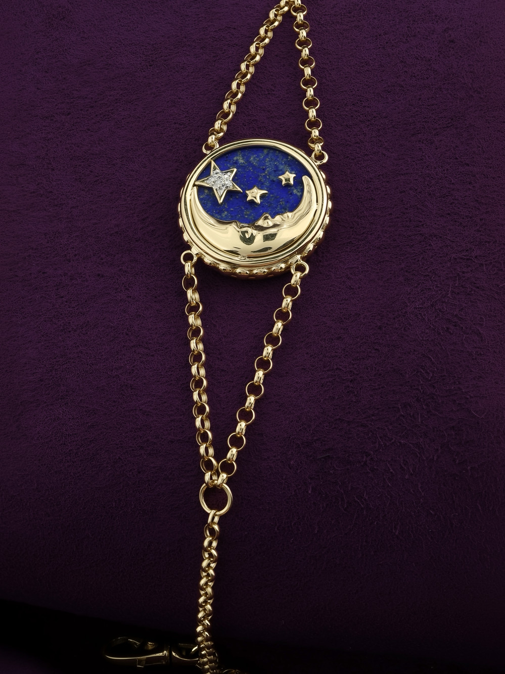 Браслет из лимонного золота c бриллиантами, лазуритом и перламутром