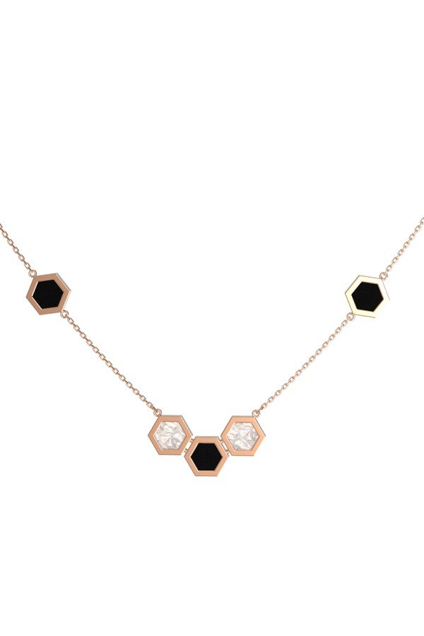 Колье из золота c ониксом и перламутром